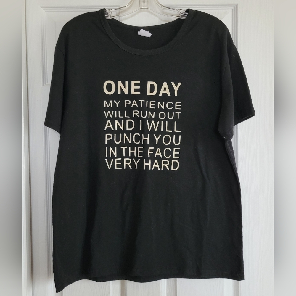 *FREE* PATIENCE / FACE PUNCH GRAPHIC TEE T-SHIRT BLACK PLUS SIZE 1X